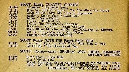 Ronnie Scott entry in Esquire 1953 catalogue